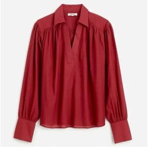 Madewell Easy Long Sleeve Popover Blouse Shirt In Claret Size Medium